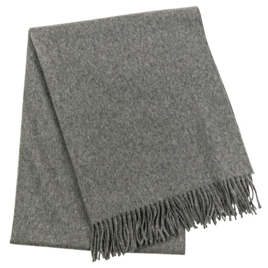 Hermes Cashmere Fringe Large Shawl Scarf Gray