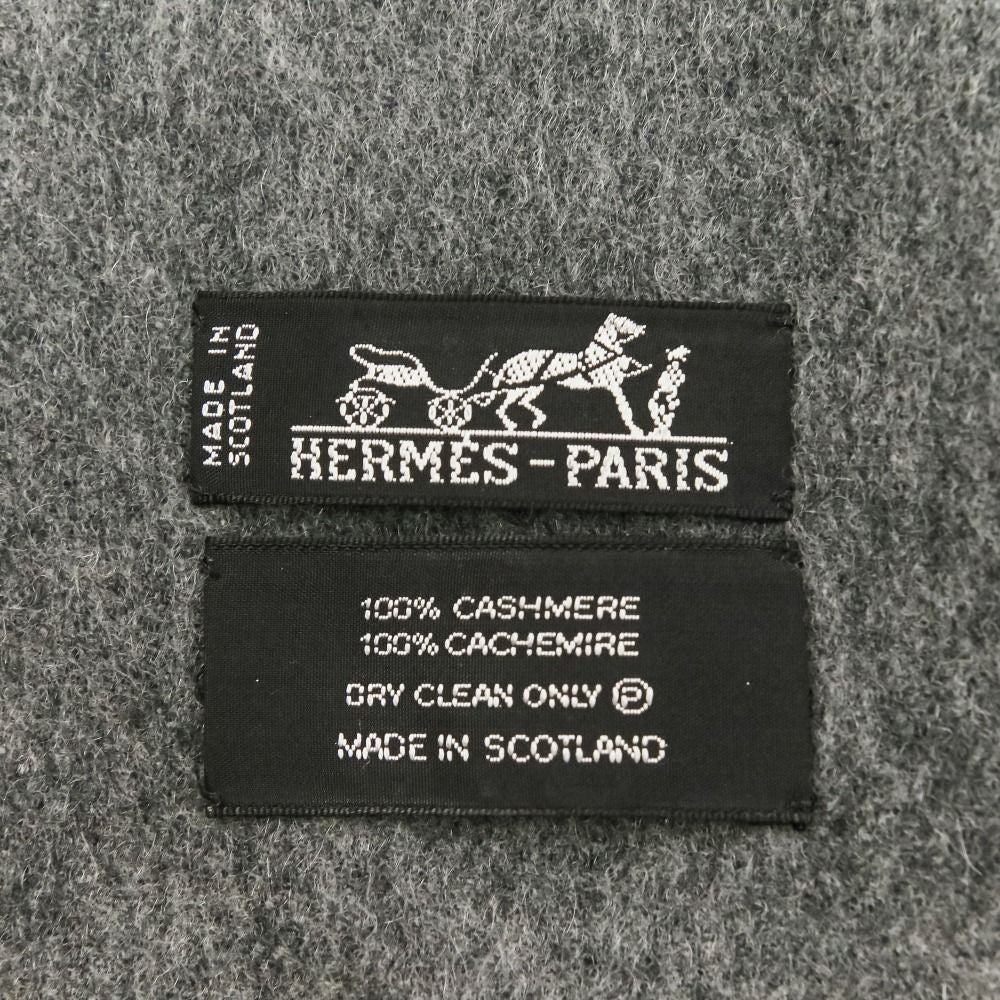 Hermes Cashmere Fringe Large Shawl Scarf Gray — view 8