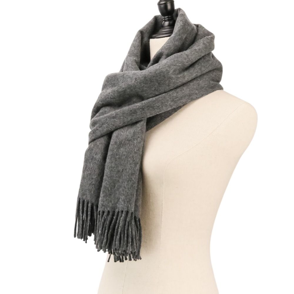Hermes Cashmere Fringe Large Shawl Scarf Gray — view 5