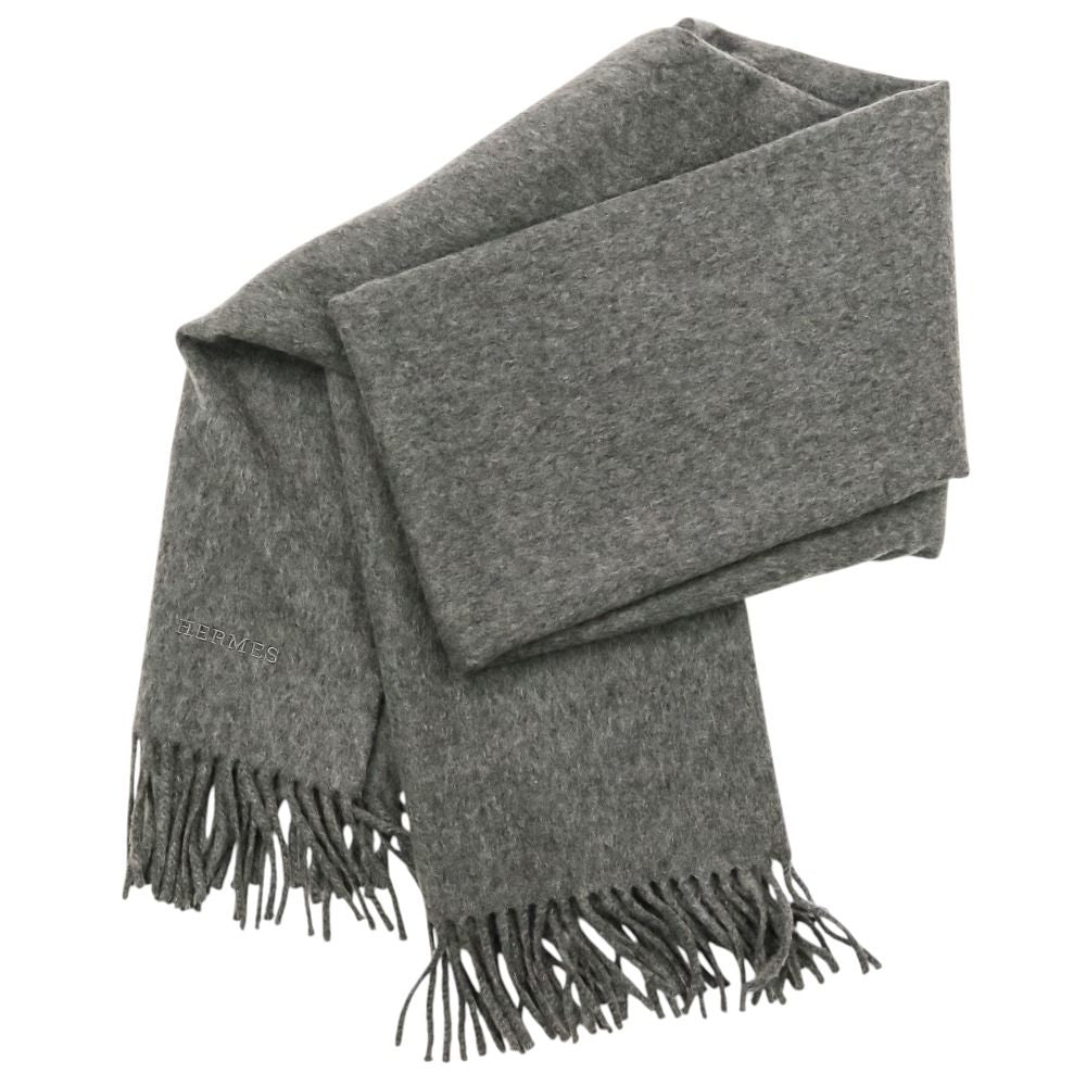 Hermes Cashmere Fringe Large Shawl Scarf Gray — view 4