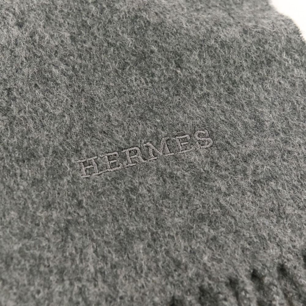 Hermes Cashmere Fringe Large Shawl Scarf Gray — view 7