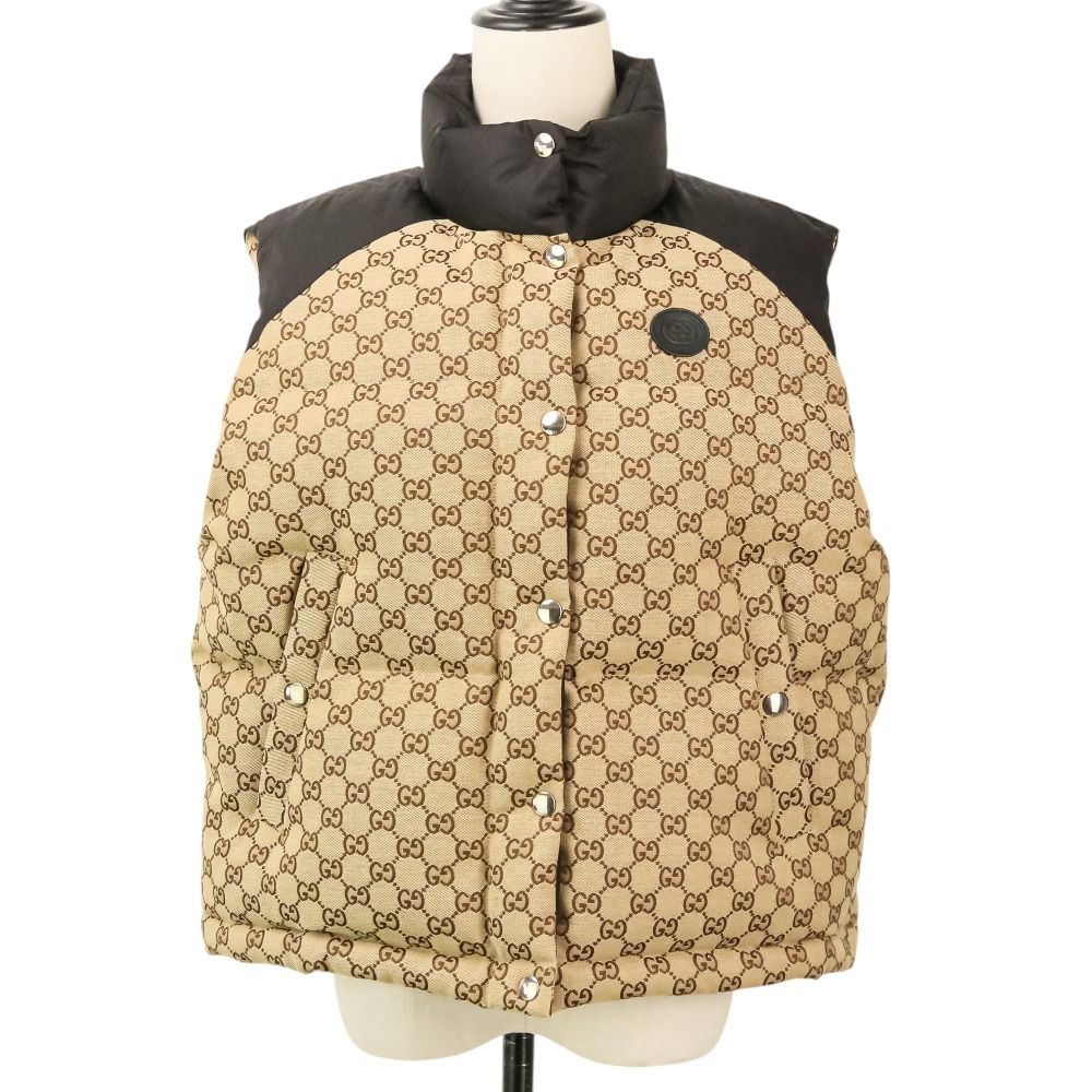 Gucci GG Canvas Down Jacket Vest 38 Beige Black