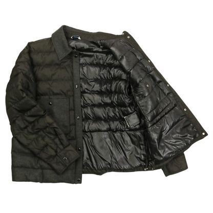 Moncler Camicia Wool Contrast Down Jacket 42 Black Dark Gray — view 6