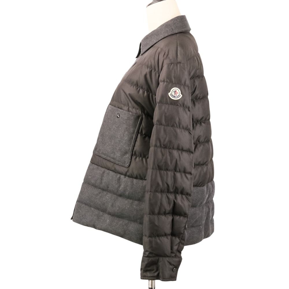 Moncler Camicia Wool Contrast Down Jacket 42 Black Dark Gray — view 3