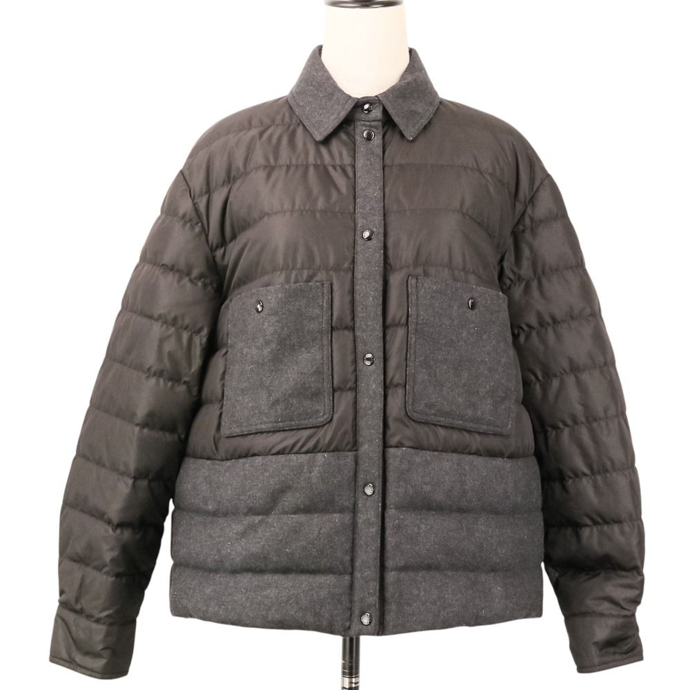 Moncler Camicia Wool Contrast Down Jacket 42 Black Dark Gray