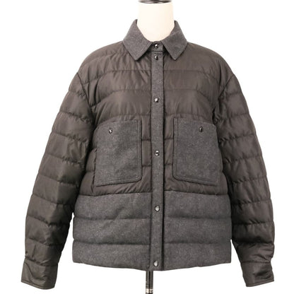 Moncler Camicia Wool Contrast Down Jacket 42 Black Dark Gray