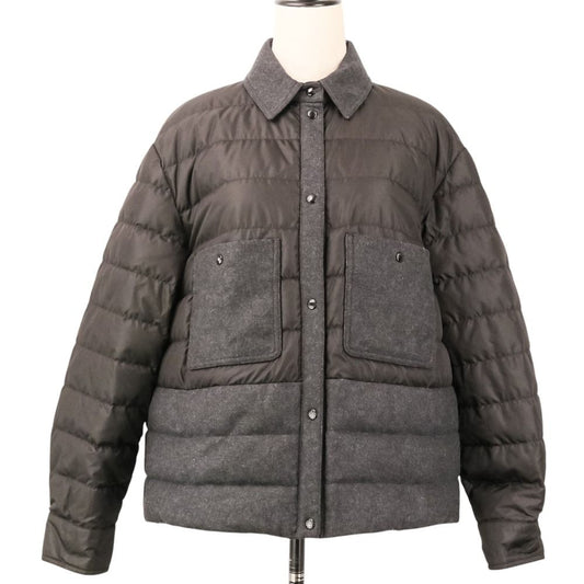 Moncler Camicia Wool Contrast Down Jacket 42 Black Dark Gray