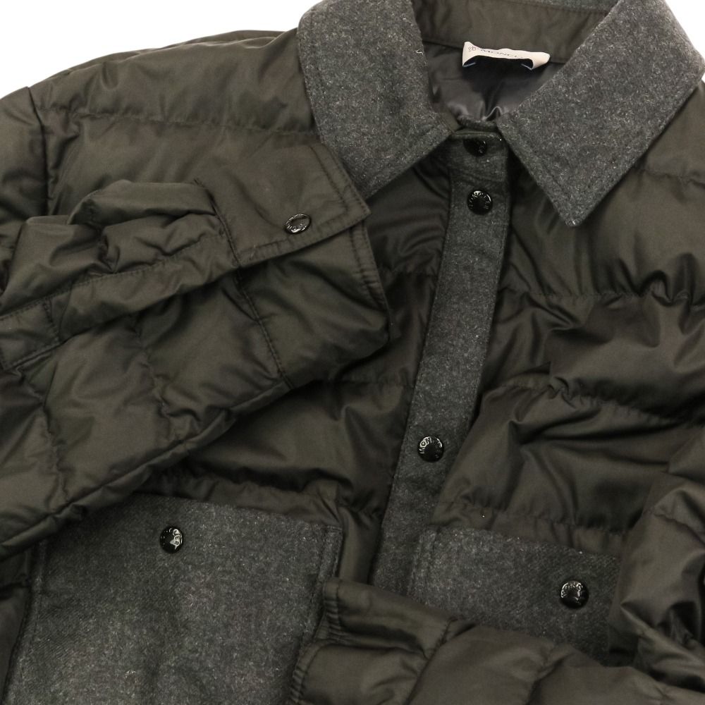 Moncler Camicia Wool Contrast Down Jacket 42 Black Dark Gray — view 7