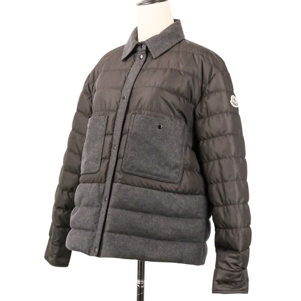 Moncler Camicia Wool Contrast Down Jacket 42 Black Dark Gray — view 2