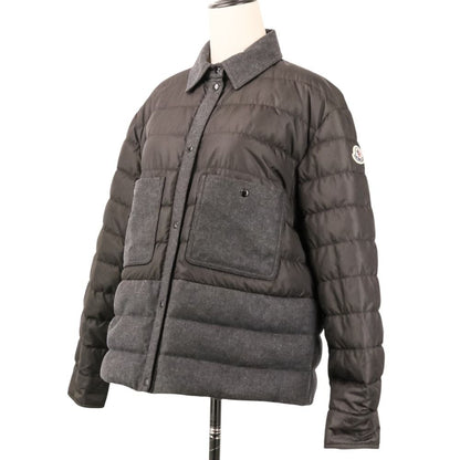Moncler Camicia Wool Contrast Down Jacket 42 Black Dark Gray — view 2