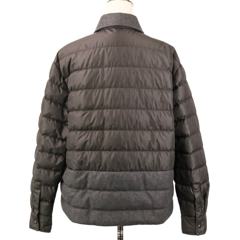 Moncler Camicia Wool Contrast Down Jacket 42 Black Dark Gray — view 4