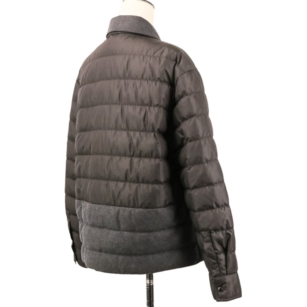 Moncler Camicia Wool Contrast Down Jacket 42 Black Dark Gray — view 5