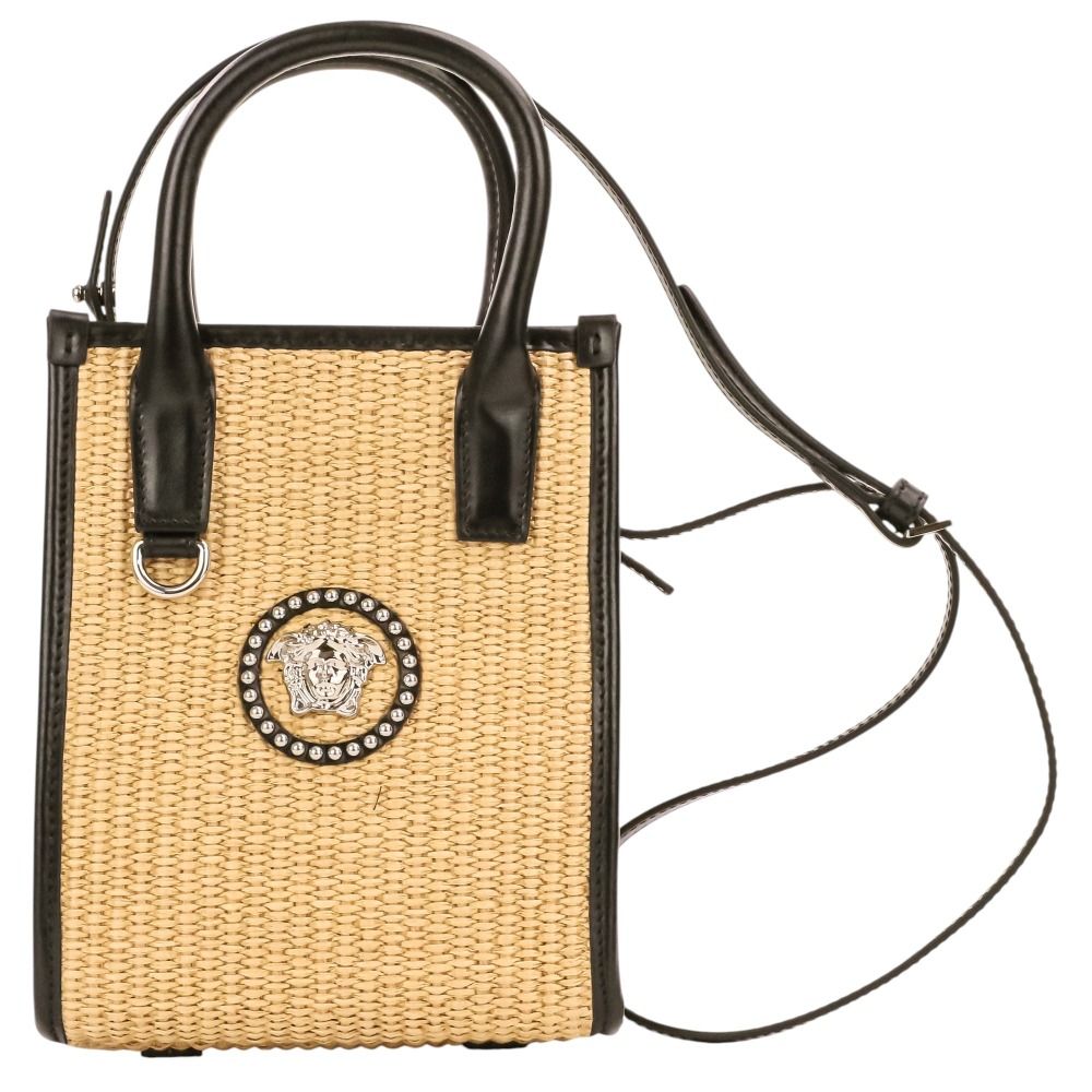 Versace Stud la Medusa 2-Way Tote Shoulder Bag Natural Black
