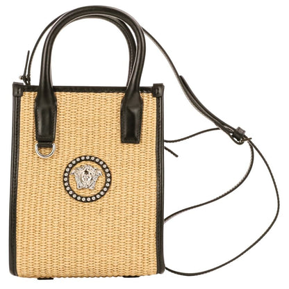 Versace Stud la Medusa 2-Way Tote Shoulder Bag Natural Black