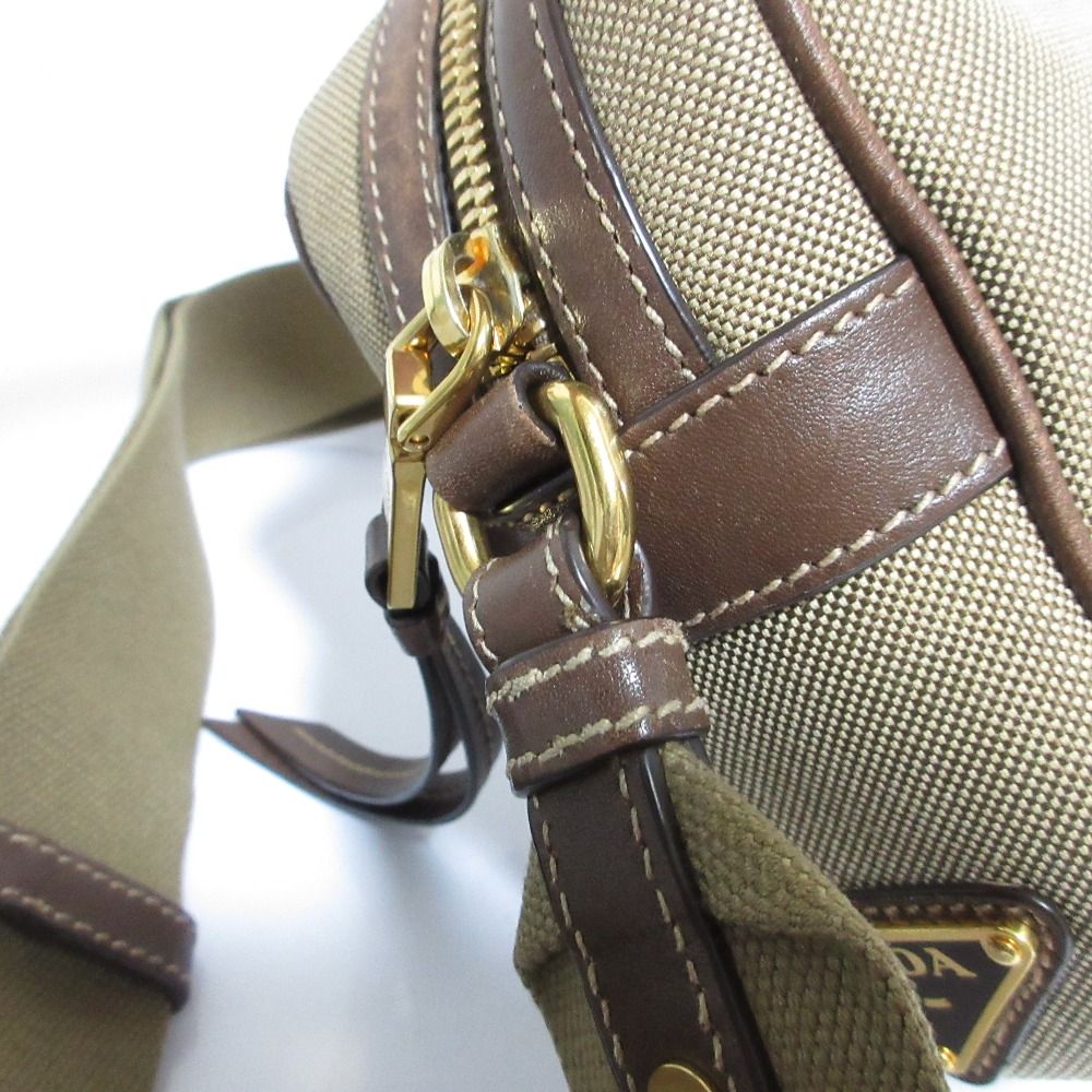 Prada Logo Jacquard Canvas Shoulder Bag Beige — view 6