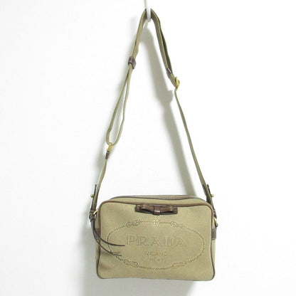 Prada Logo Jacquard Canvas Shoulder Bag Beige — view 3