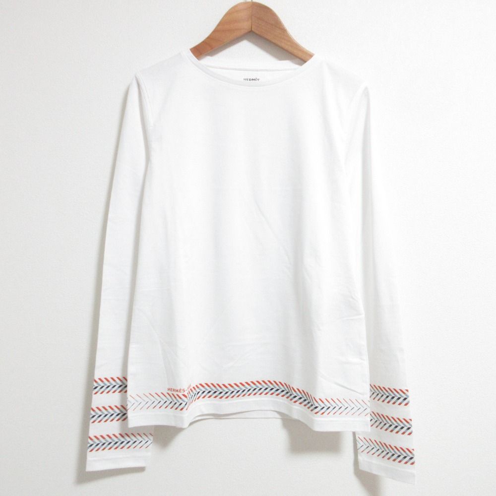Hermes Cartouche Chevron T-Shirt Long Sleeve Top 40 White