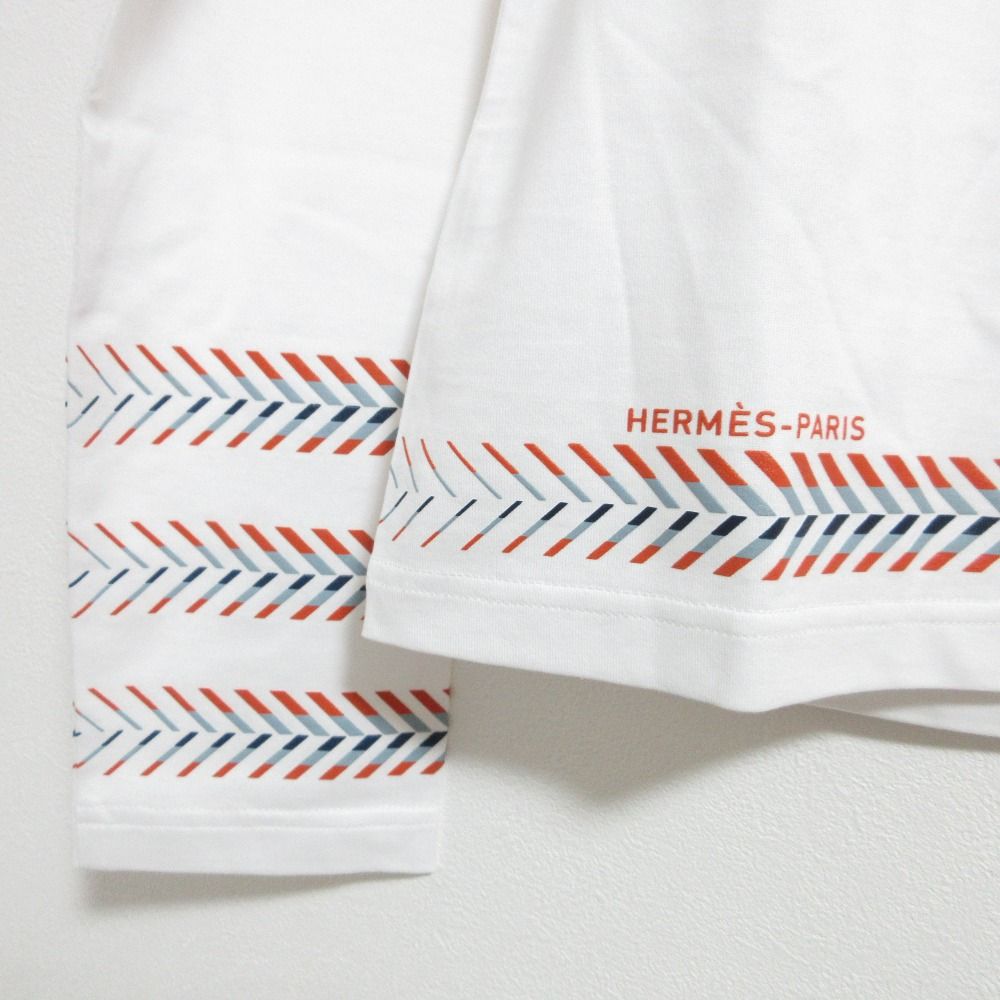 Hermes Cartouche Chevron T-Shirt Long Sleeve Top 40 White — view 5