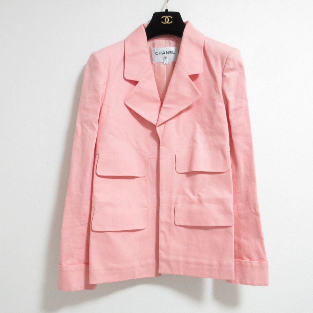 Chanel 17c Camellia Corsage 4 Pocket Cotton Drill Jacket 38 Salmon Pink