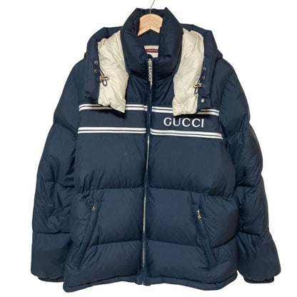 Gucci Logo Hooded Down Jacket 46 Navy