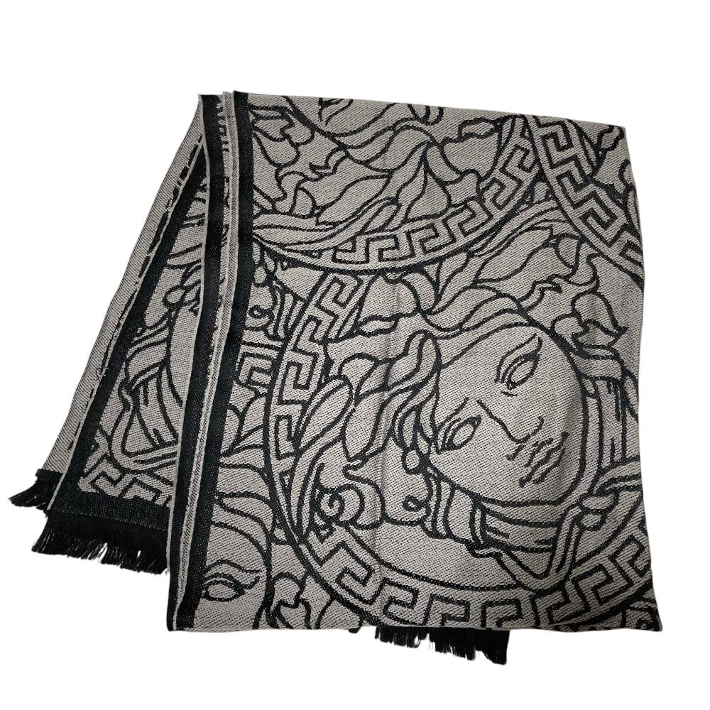 Versace Medusajagado Fringe Scarf Shawl Black Gray