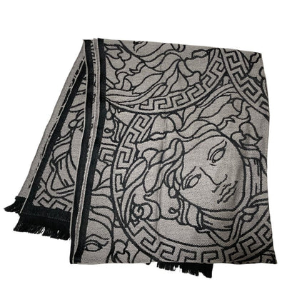 Versace Medusajagado Fringe Scarf Shawl Black Gray