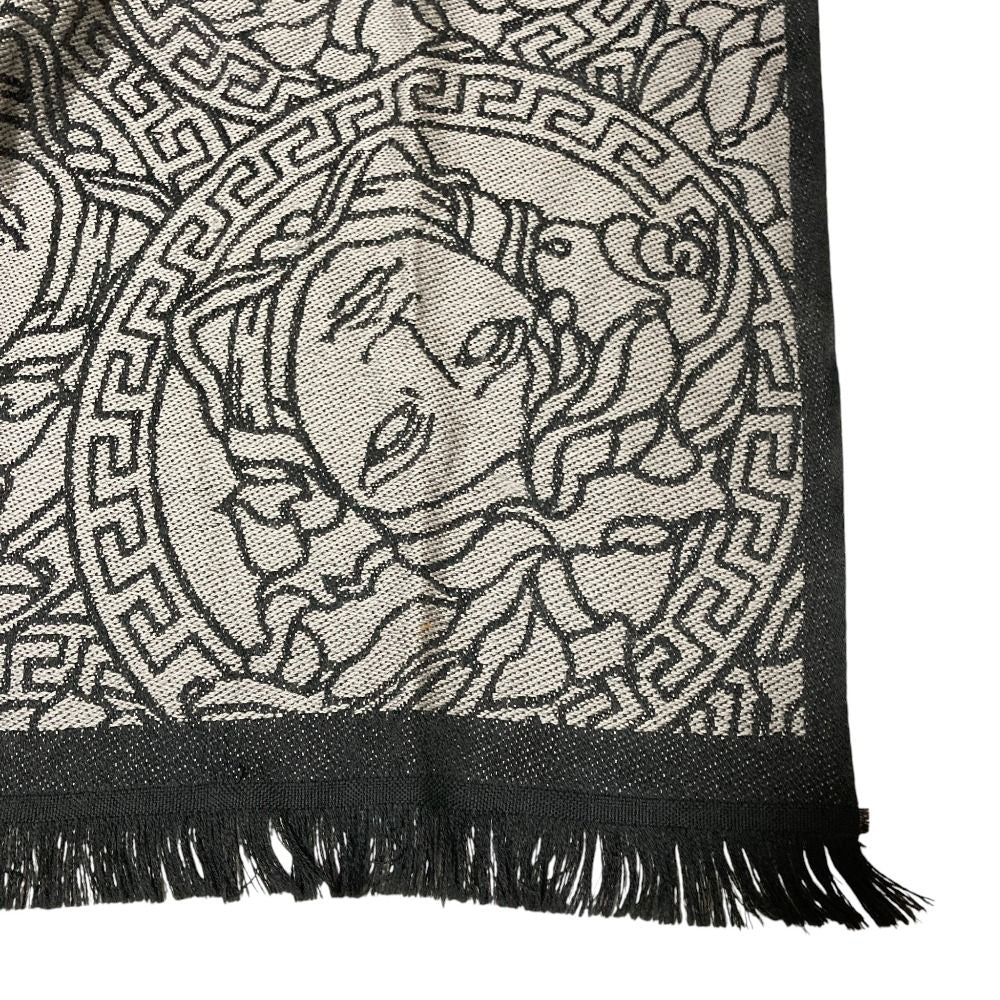 Versace Medusajagado Fringe Scarf Shawl Black Gray — view 3