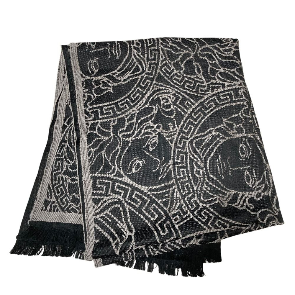 Versace Medusajagado Fringe Scarf Shawl Black Gray — view 2