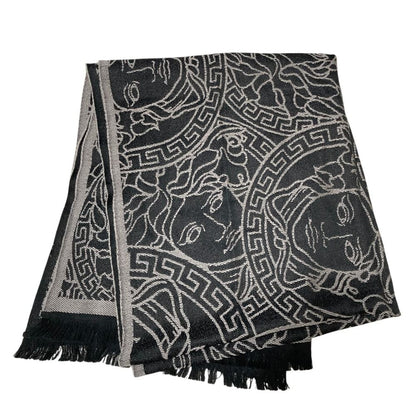 Versace Medusajagado Fringe Scarf Shawl Black Gray — view 2