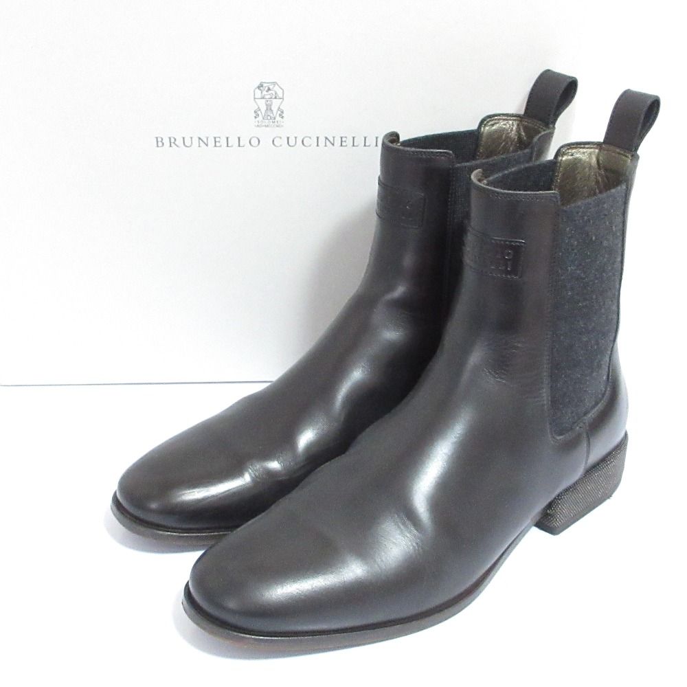 Brunello Cucinelli Lame Heels Wool Side Gore Boots 37 Black