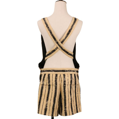 Dior Striped Silk Blend Jump Shorts All in One Beige Black — view 4