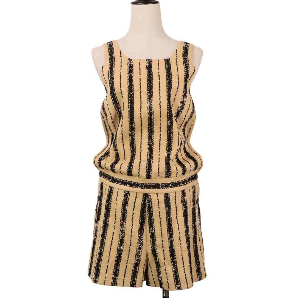 Dior Striped Silk Blend Jump Shorts All in One Beige Black