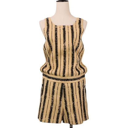 Dior Striped Silk Blend Jump Shorts All in One Beige Black