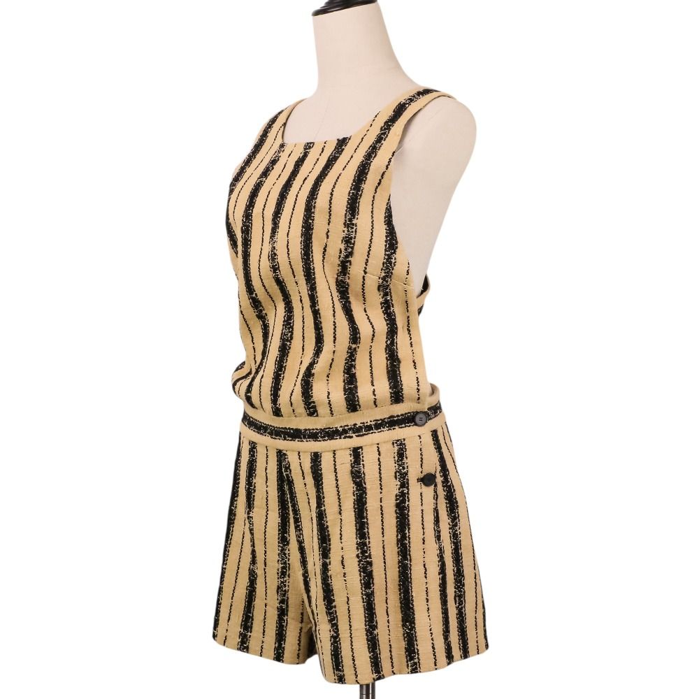 Dior Striped Silk Blend Jump Shorts All in One Beige Black — view 2