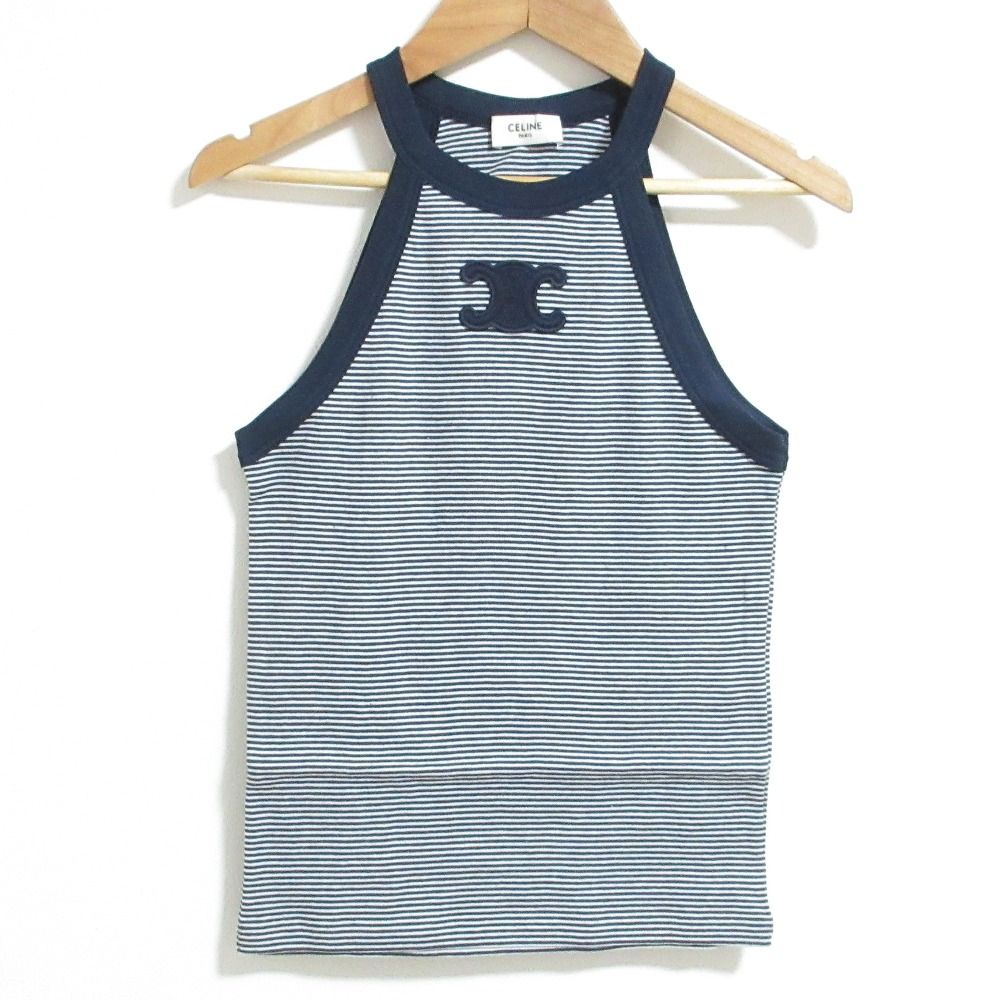 Celine Triomphe Striped Jersey Tank Top M Navy
