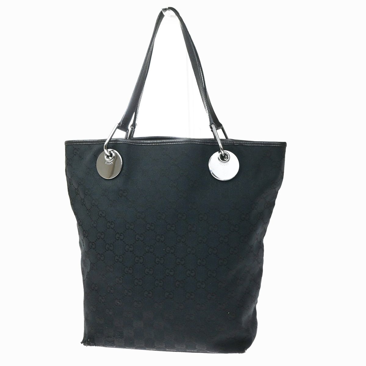 Gucci Shoulder Bag Tote Black Canvas Leather