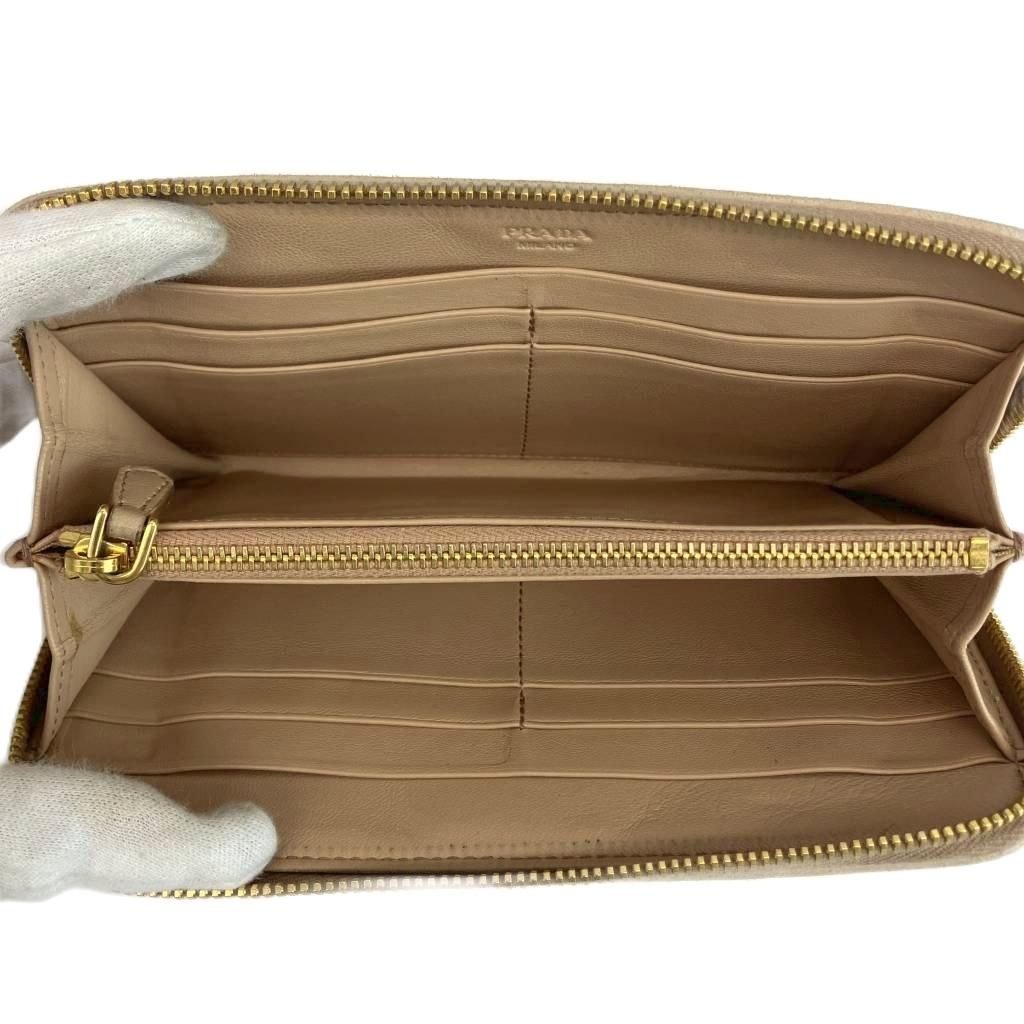 Prada Wallet Leather Quilted Zip Around Logo Gold Beige — view 3