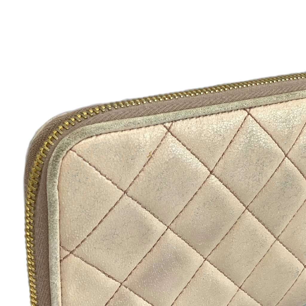 Prada Wallet Leather Quilted Zip Around Logo Gold Beige — view 9