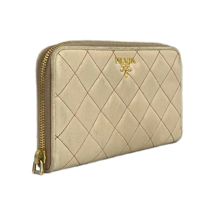 Prada Wallet Leather Quilted Zip Around Logo Gold Beige — view 5