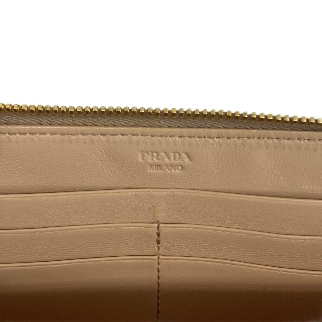 Prada Wallet Leather Quilted Zip Around Logo Gold Beige — view 7