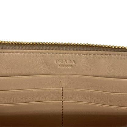Prada Wallet Leather Quilted Zip Around Logo Gold Beige — view 7