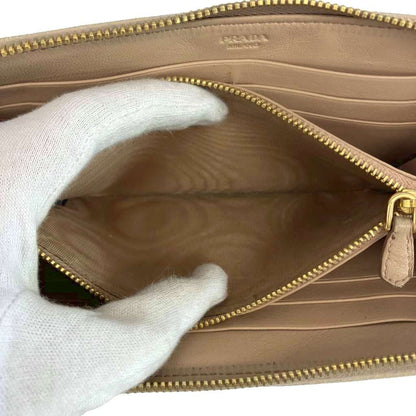 Prada Wallet Leather Quilted Zip Around Logo Gold Beige — view 4