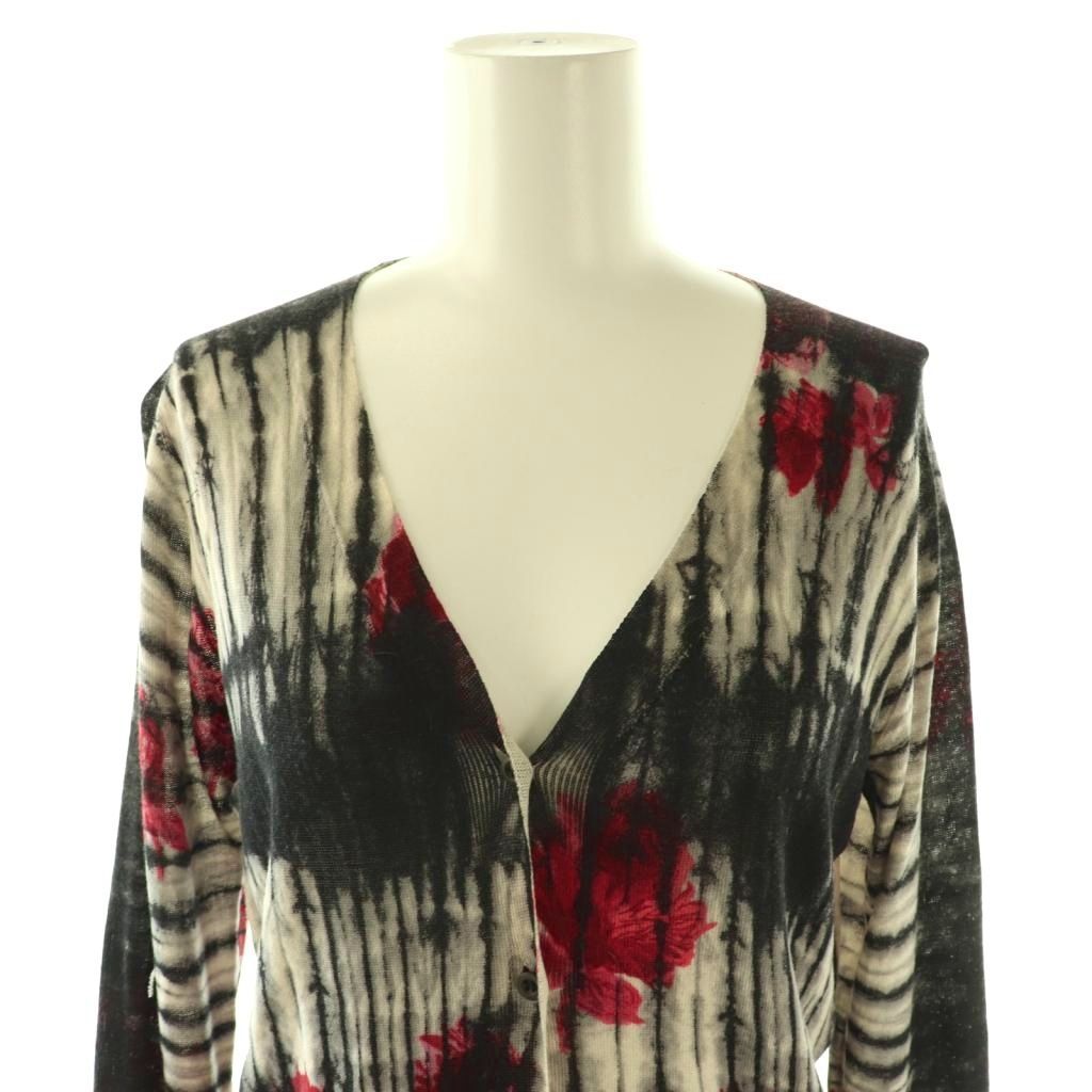 Prada Cardigan Floral All Over Pattern Knit 42 Black White Red ES — view 4
