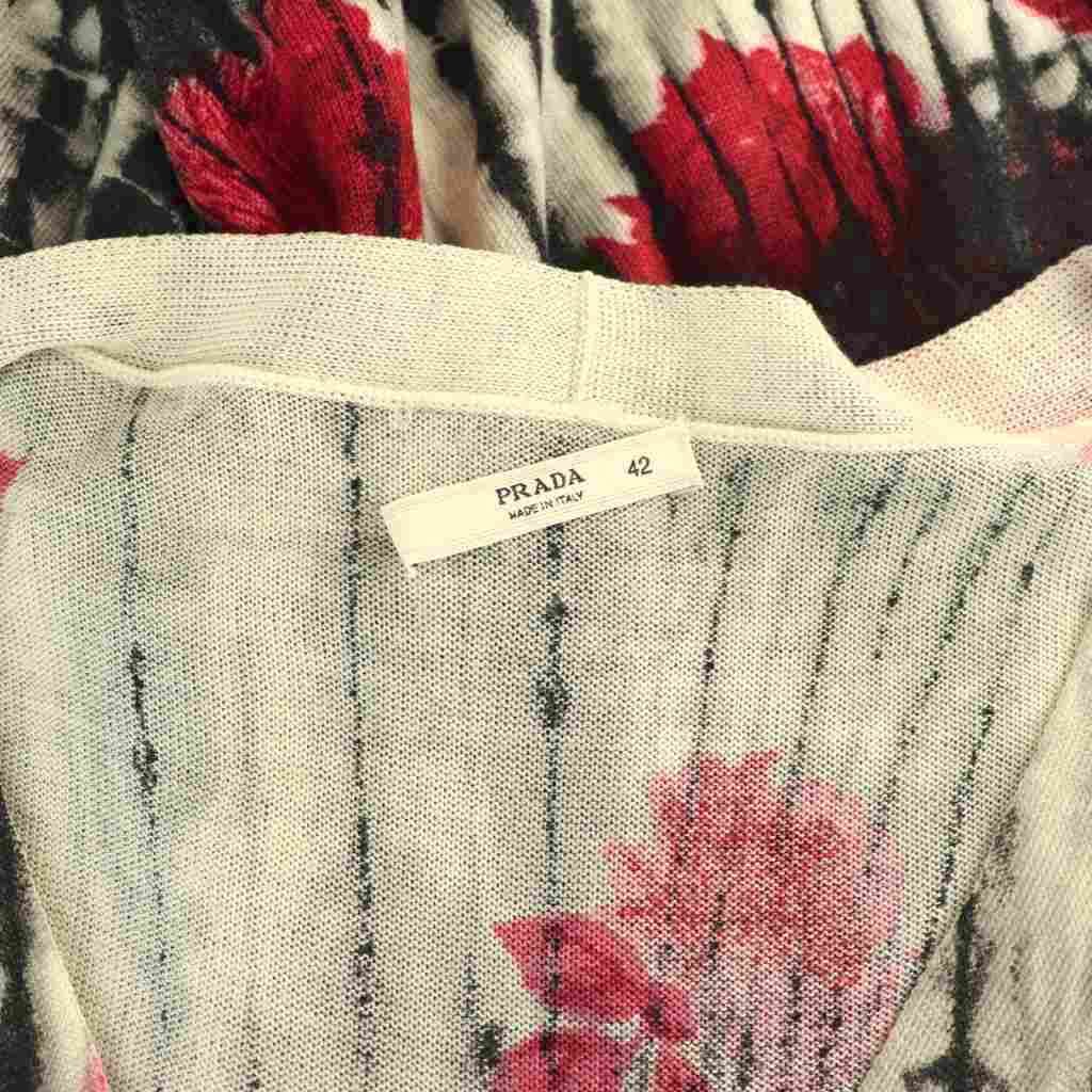 Prada Cardigan Floral All Over Pattern Knit 42 Black White Red ES — view 5