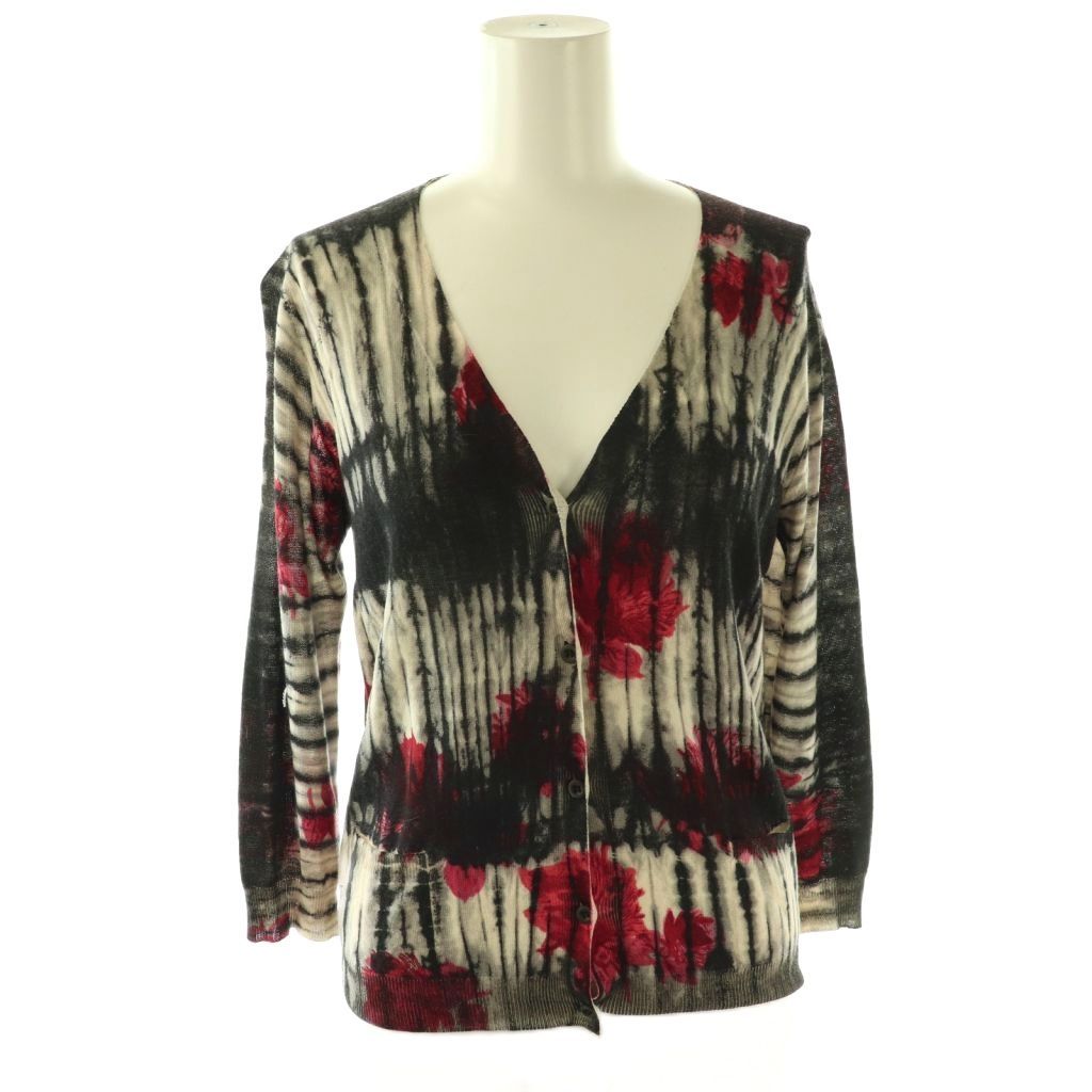 Prada Cardigan Floral All Over Pattern Knit 42 Black White Red ES