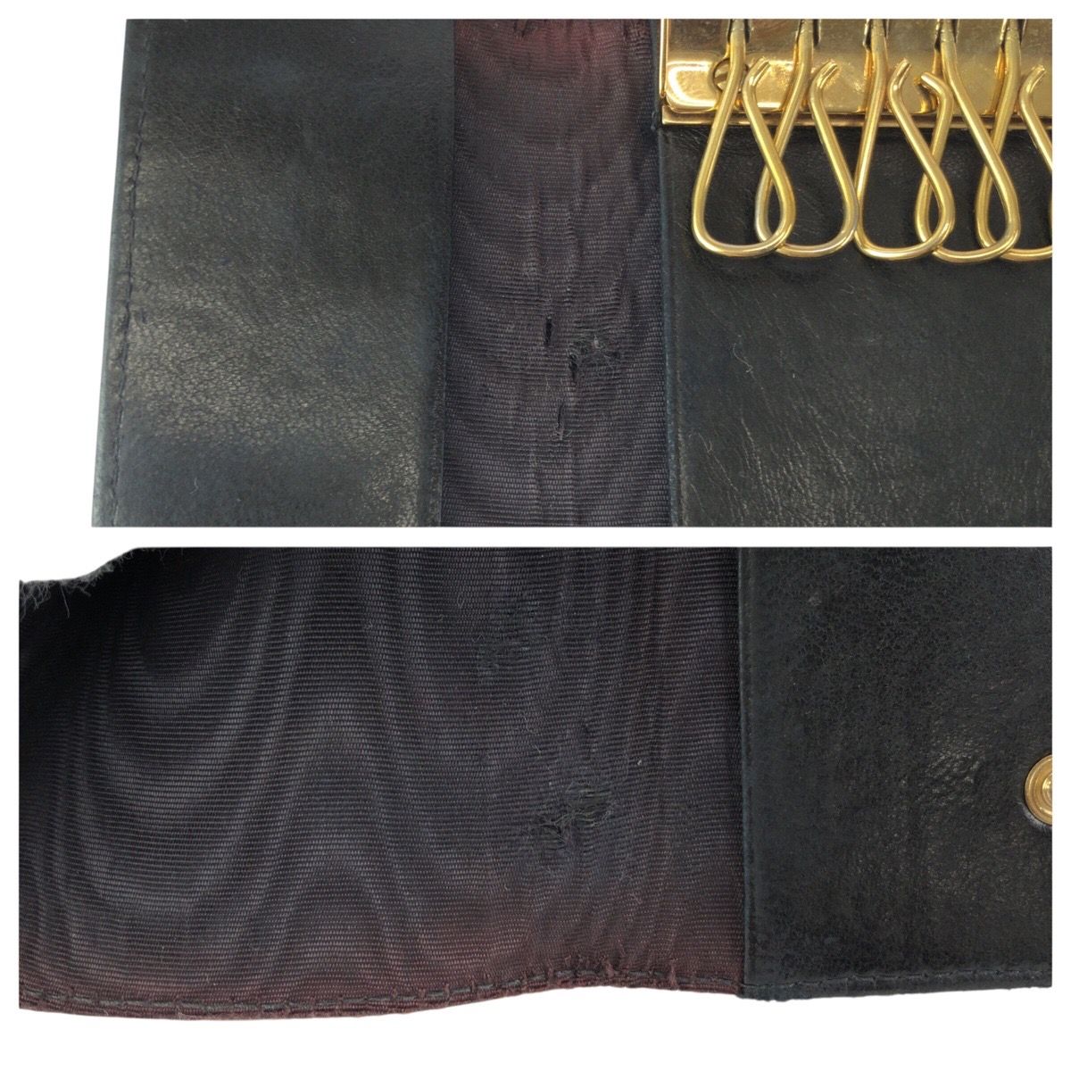 Chanel Vintage CC Logo 6 Rows Black Gold Caviar Leather Key Case Key Holder — view 7