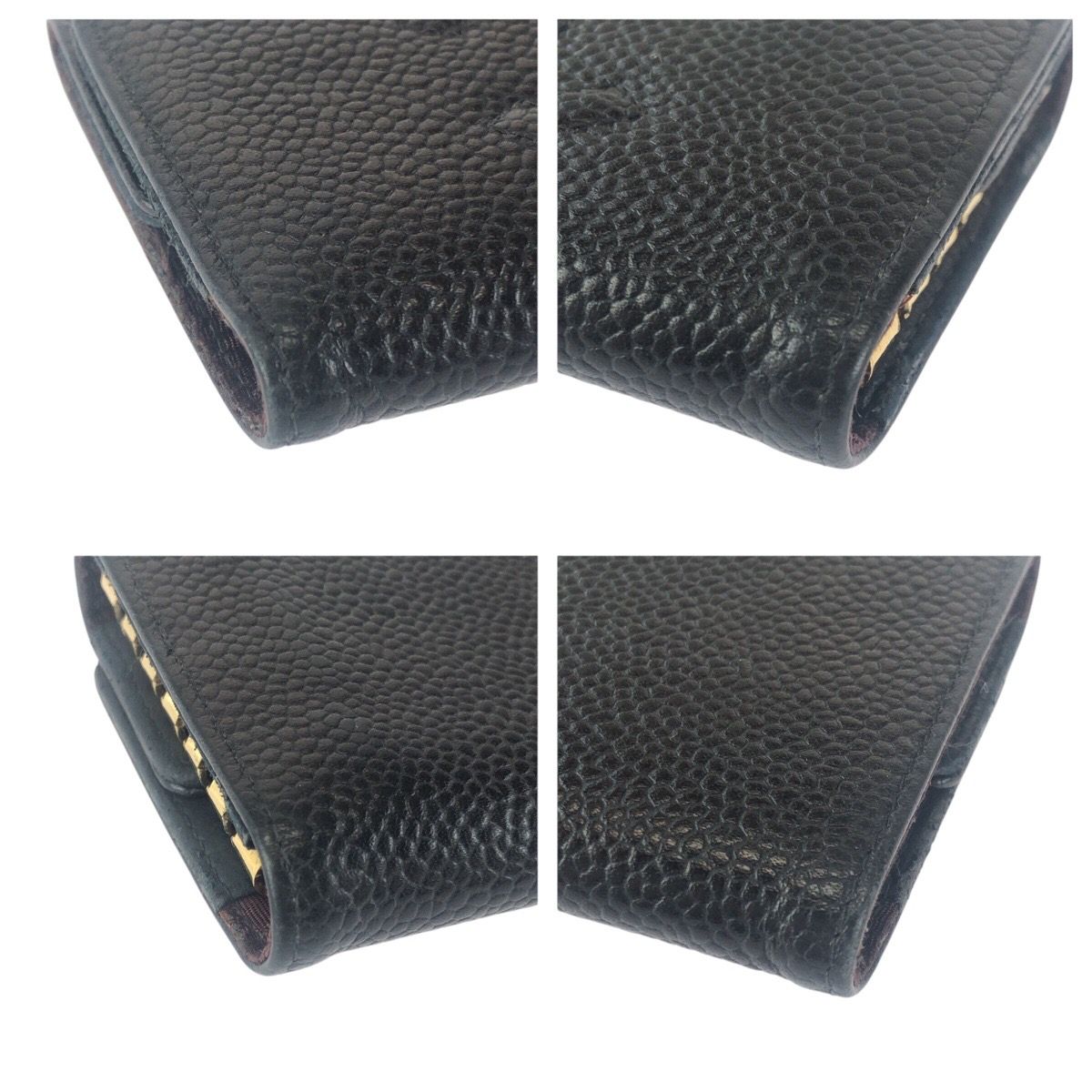 Chanel Vintage CC Logo 6 Rows Black Gold Caviar Leather Key Case Key Holder — view 4