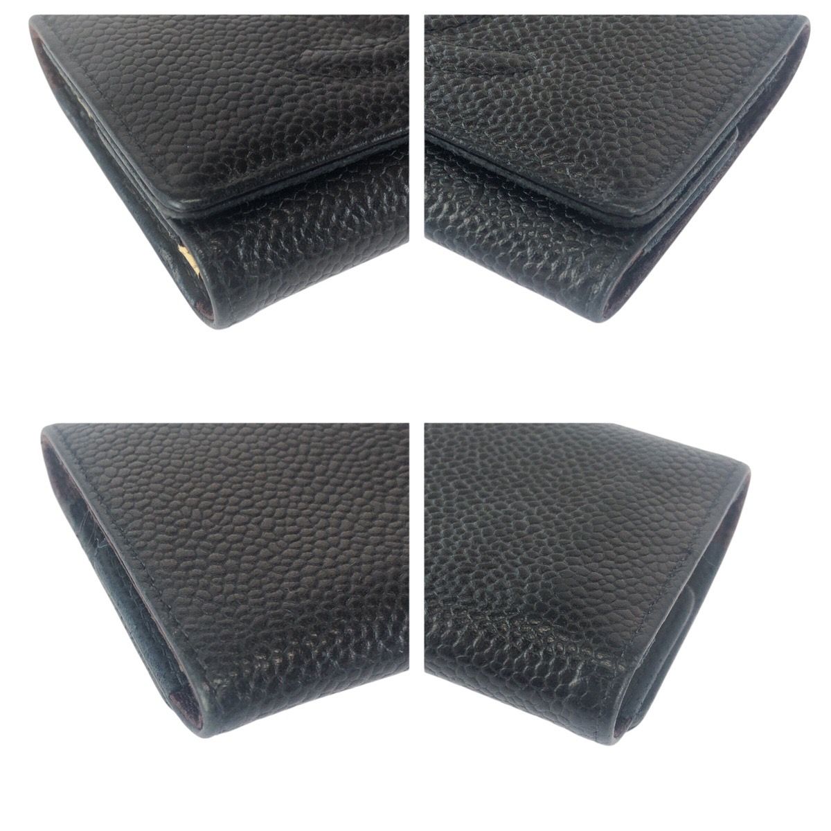 Chanel Vintage CC Logo 6 Rows Black Gold Caviar Leather Key Case Key Holder — view 3