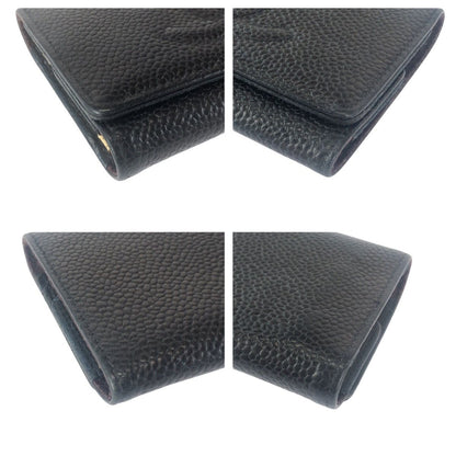 Chanel Vintage CC Logo 6 Rows Black Gold Caviar Leather Key Case Key Holder — view 3