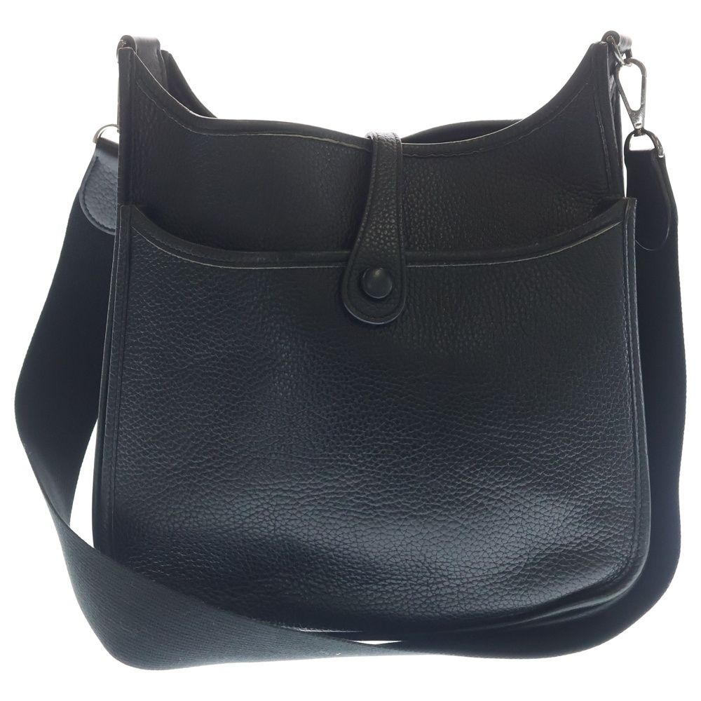 Hermes Evelyne PM Taurillon Clemence Leather Shoulder Bag Silver Black — view 2